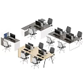 Modern Office Workstation Desks With Computers Monitors And Ergonomic Chairs 3d model