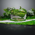 Natural Terrain Model Featuring Green Grass Stone Wall Vines Winding Path And Trees