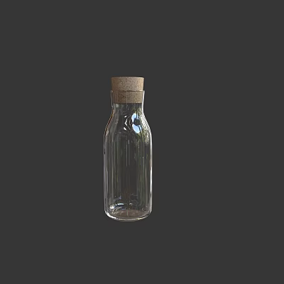 Clear Glass Spice Bottle With Cork Stopper And Vertical Stripes On Dark Background 3d model