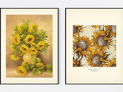 Framed Sunflower Artworks With Vase Painting And Pattern Design Decor 3d model