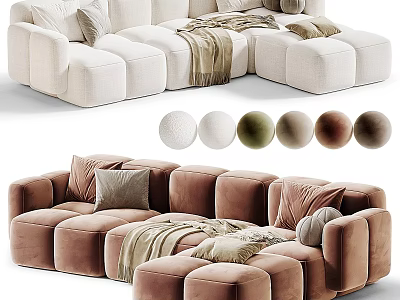 Comfortable Modern Sectional Multi seat Sofa With Plush Cushions Throw Blanket And Color Options 3d model