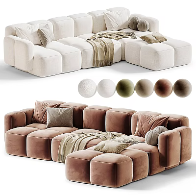 Comfortable Modern Sectional Multi seat Sofa With Plush Cushions Throw Blanket And Color Options 3d model