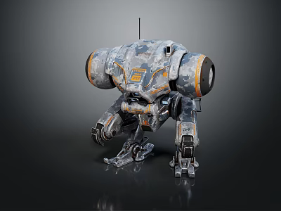 Cybernetic Mechanical Creature with Gray Orange Round Sensors Antenna and Metal Legs 3d model