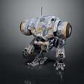 Cybernetic Mechanical Creature with Gray Orange Round Sensors Antenna and Metal Legs