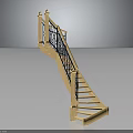 Wooden Curved Staircase Design With Black Iron Railings And Balusters