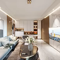 Modern Living Dining Room Interior Design With Sofa Coffee Table TV And Chandelier