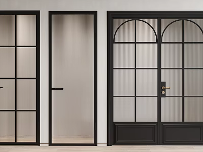 Modern Hinged Doors With Black Frames And Various Glass Panel Designs 3d model