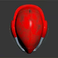 Red Metallic Helmet With Green Visor And Sleek Silver Accents