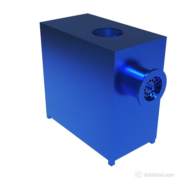Blue Metal Meat Grinder Kitchen Appliance With Circular Opening And Perforated Nozzle 3d model 