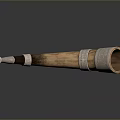 Handcrafted Wooden Horn With Intricate Metal Decorative Bands As Household Item