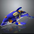 3D Rendered Mechanical Dolphin Robot Character With Blue White Body And Orange Green Accents