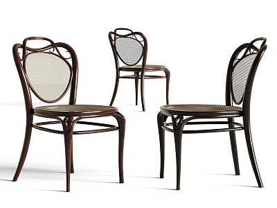 Vintage Design Leisure Chairs With Dark Wooden Frame And Mesh Backrest 3d model