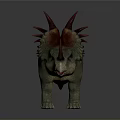 Realistic Green Triceratops Dinosaur With Red Frill And Horns