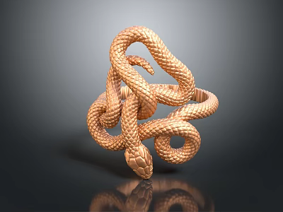 Copper Colored Snake Coiled In Intricate Pattern On Dark Background With Reflection 3d model