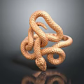 Copper Colored Snake Coiled In Intricate Pattern On Dark Background With Reflection