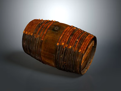 Vintage Wooden Barrel With Metal Hoops And Distressed Wooden Surface 3d model