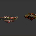 Mythical Snake Adorned Shield And Sword With Green Leaves Red Fruits And Mushrooms
