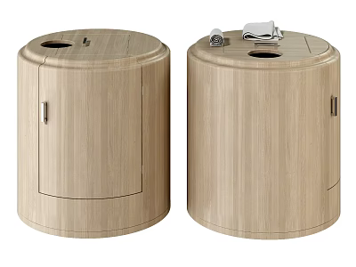 Cylindrical Wooden Living Supplies Waste Bins with Tissue Holder and Drawer 3d model
