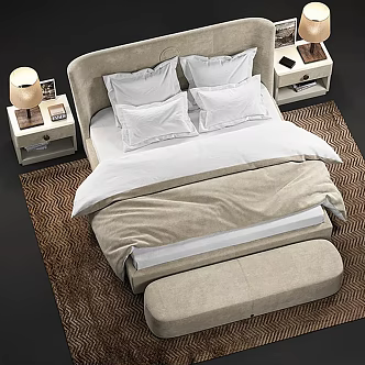 Double Bedside Cabinet Bed End Stool Fabric Bed 3d model