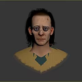 Detailed 3D Character Head With Black Hair Facial Scar Yellow Fur Collar Green Shirt