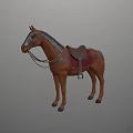 Brown Toy Horse Model With Leather Saddle Red Blanket And Reins