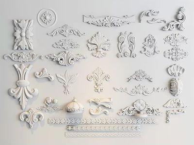 Decorative Carvings With Various White Designs For Architectural And Furniture Decoration 3d model
