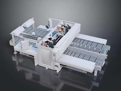 Automated Industrial Production Line Equipment Featuring Conveyor Belts And Mechanical Processing Units 3d model