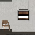 Modern Minimalist Interior With Wooden Wall Mounted Shelf And Chair On Neutral Background