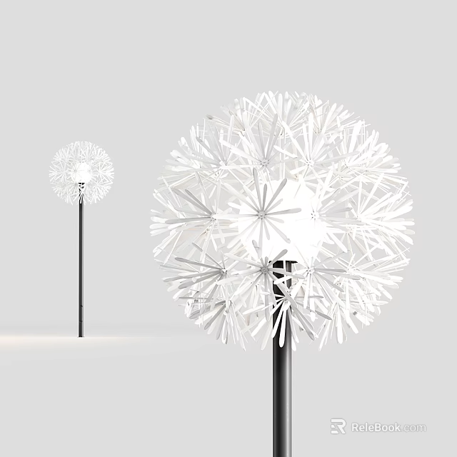 Decorative Dandelion Shaped White Chandelier with Black Pole for Home Interior Lighting 3d model 