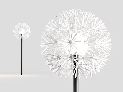 Decorative Dandelion Shaped White Chandelier with Black Pole for Home Interior Lighting 3d model