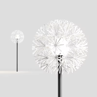 Decorative Dandelion Shaped White Chandelier with Black Pole for Home Interior Lighting 3d model