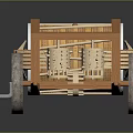 Ancient Wooden Architectural Structure With Large Drum Spokes And Metal Rimmed Wheels