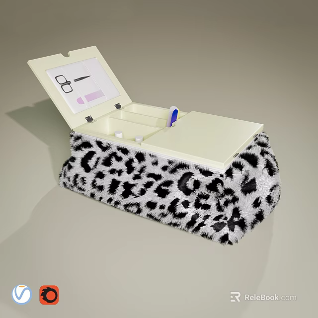Stylish Perfume Cosmetics Storage in Leopard Print Open Case with White Interior 3d model 