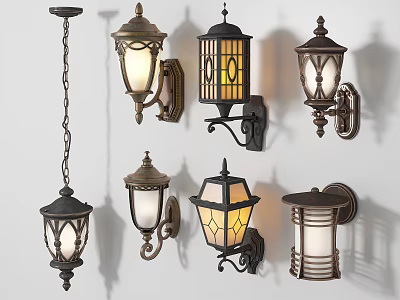 Multiple Decorative Wall Sconces Showcasing Classic Modern Designs Glass Shades And Metal Frames 3d model
