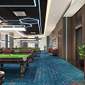 Modern Billiard Room With Snooker Tables Lounge Seating And TVs