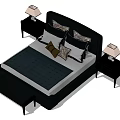Double Bed With Black Headboard Multiple Pillows Nightstands And Table Lamps 3d model