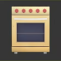 Yellow Electric Oven with Stove Top Red Knobs Silver Handle and Transparent Door