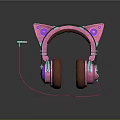 Stylish Cat Ear Wired Headphones With Pink And Blue Electronic Design