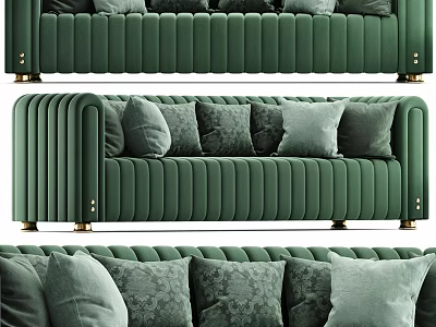 Elegant Velvet Emerald Green Two Seater Sofa With Tufted Details And Plush Pillows 3d model