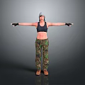 Person In Gray Hat Black Sports Bra Camouflage Pants And Brown Boots With Arms Outstretched
