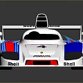 White Racing Car Model With Blue Red Stripes Number 4 And Shell Logo