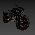 Vintage Style Motorcycle With Large Treaded Tires And Round Headlight Black Body Design