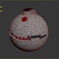 Silver Spherical Metallic Textured Object With Red Dot Black Top Component And Bottom Details
