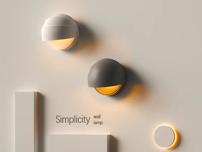 Simplicity Wall Lamps White And Grey With Warm Yellow Light On Light Colored Wall 3d model