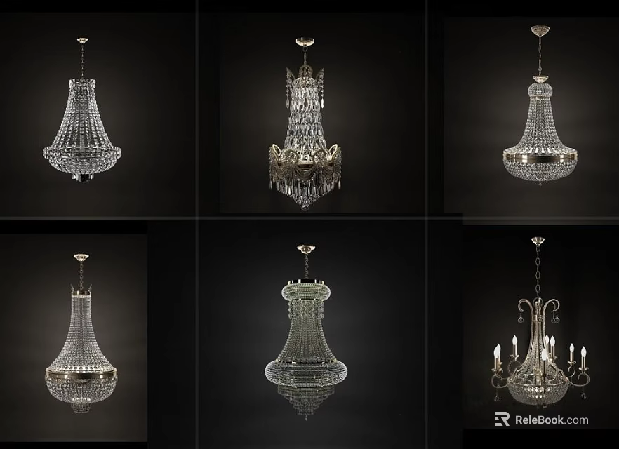 Elegant Crystal Chandeliers With Various Designs And Hanging Styles For Home Decor 3d model 