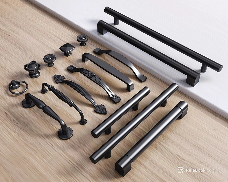 Modern Black Metal Cabinet And Drawer Handles In Various Designs For Furniture 3d model 