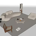 White Upholstered Sofa and Coffee Table Set With Round Table Floor Lamp and Accent Stool 3d model