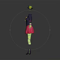 Game Movie Character Colorful Costume With Green Hat Navy Blue Top Yellow Bow And Pink Skirt