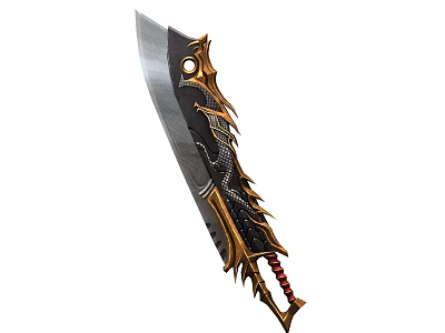 Fantasy Decorative Weapon Blade with Golden Ornate Patterns Red Handle and Silver Sharp Edge 3d model