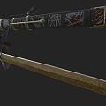 Traditional Handcrafted Weapons Sword And Bow With Intricate Carved Patterns And Wooden Handles